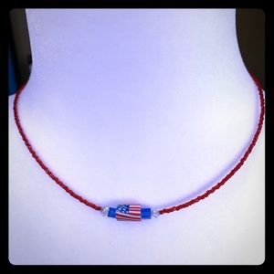 Flag bead necklace w/ crystals